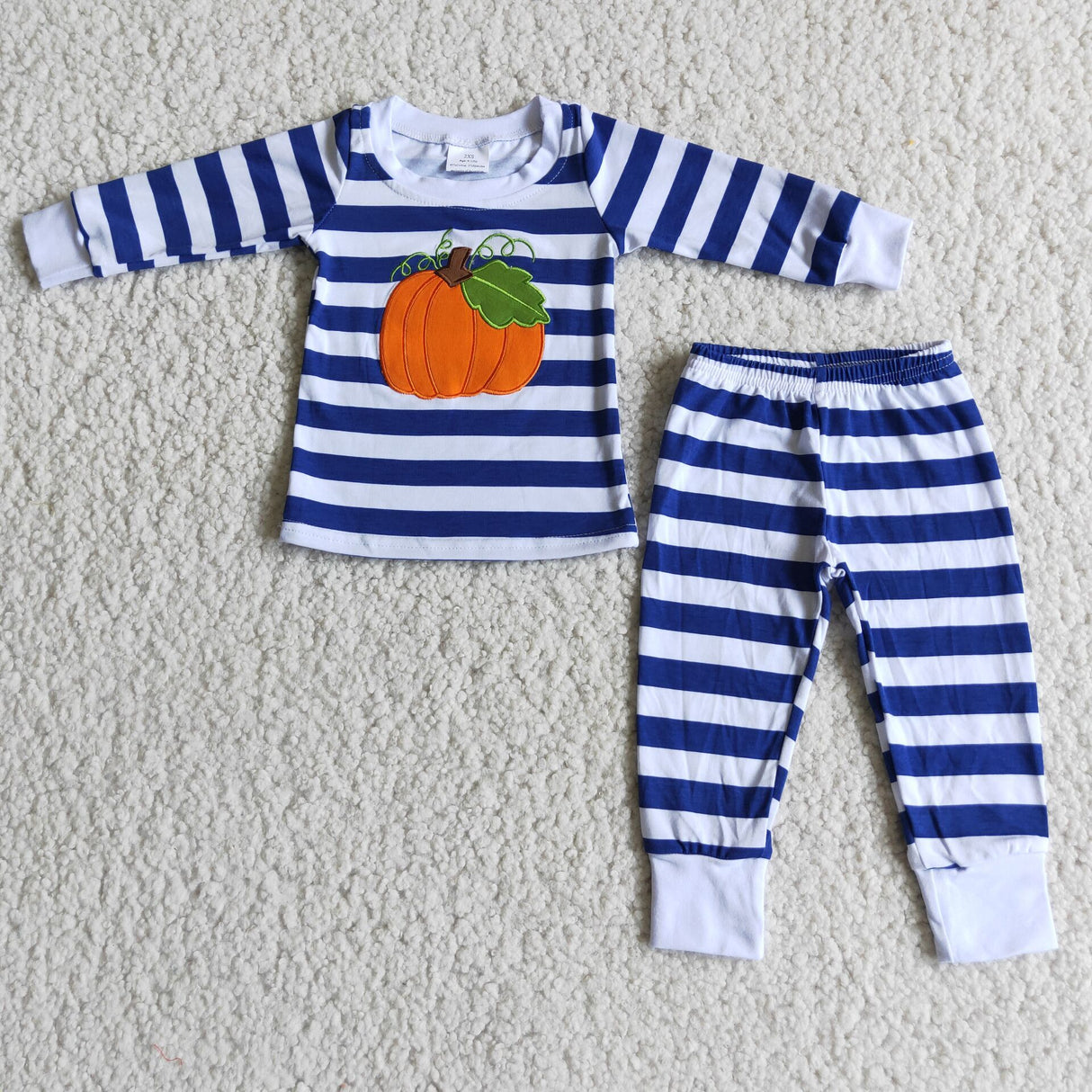 Boy Pumpkin Blue Striped Outfit