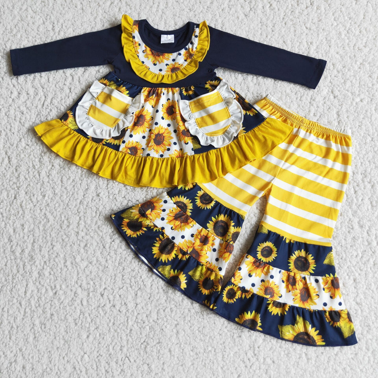 Sunflower print two pocket pants girls fall clothing