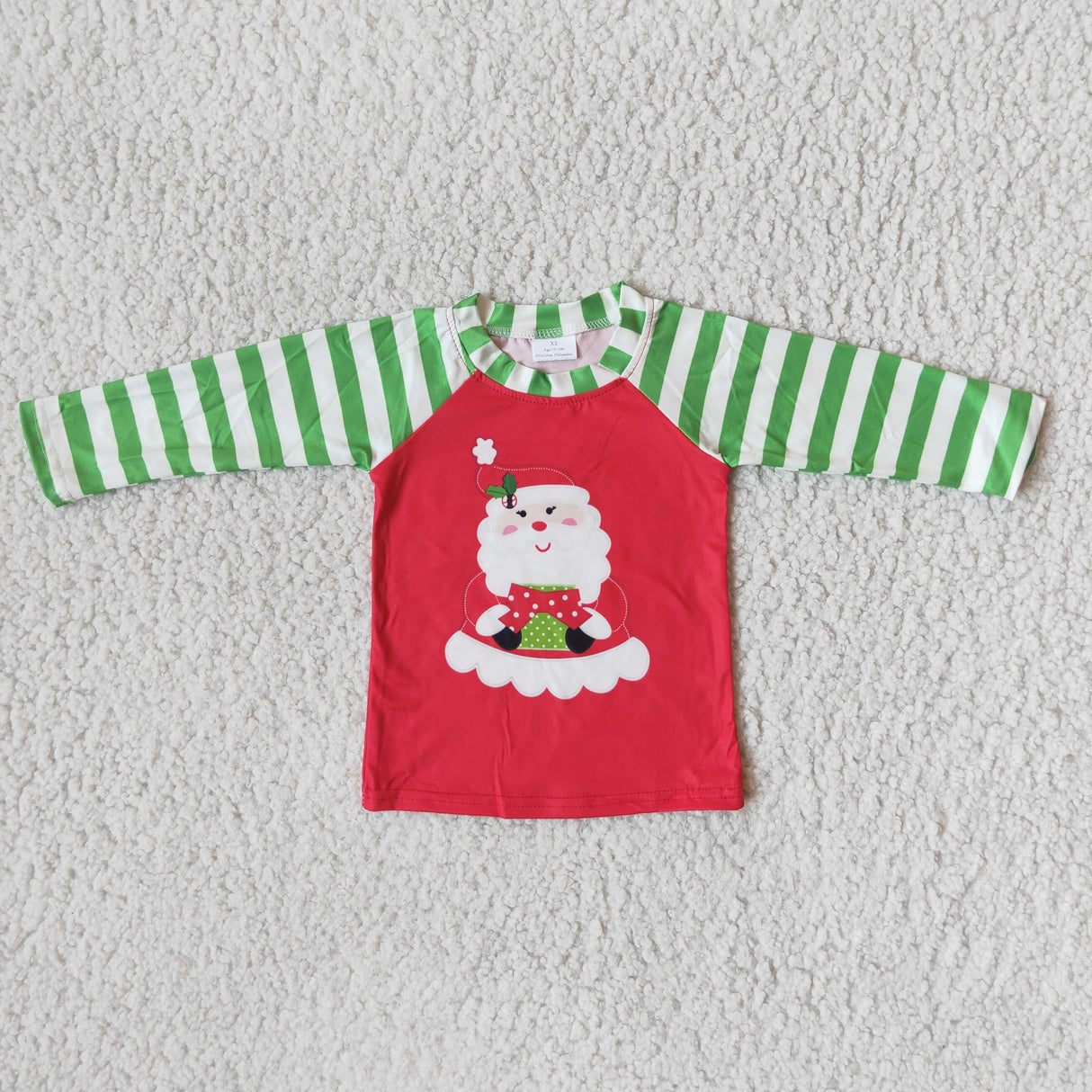 Santa print stripe long sleeve boy Christmas shirt