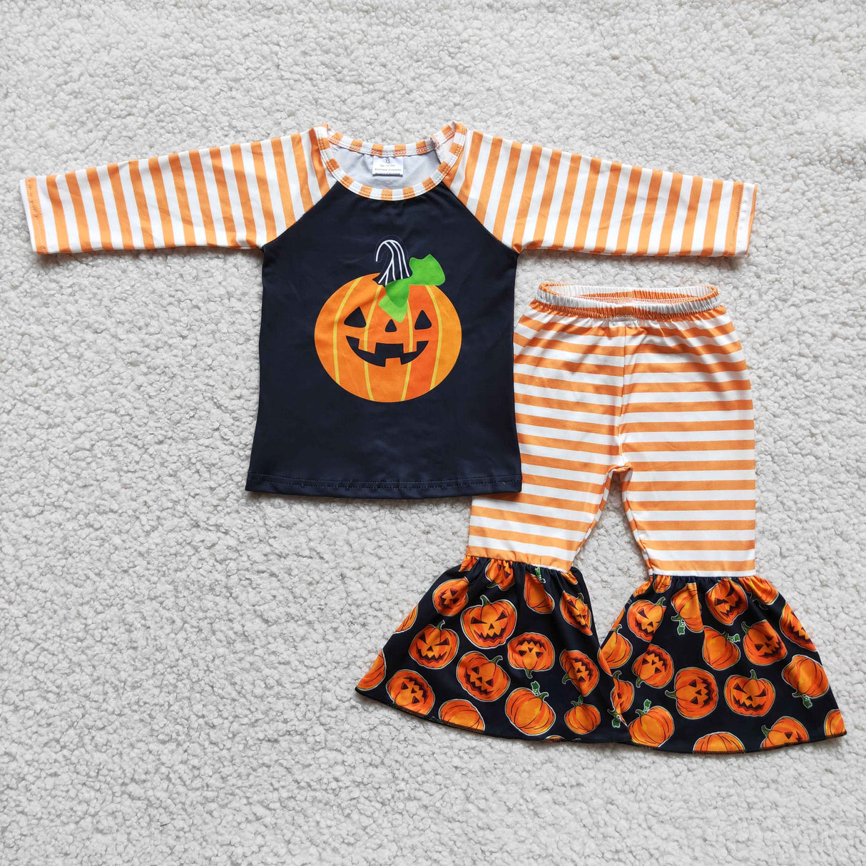 Pumpkin screen print long sleeve pants Halloween clothing set