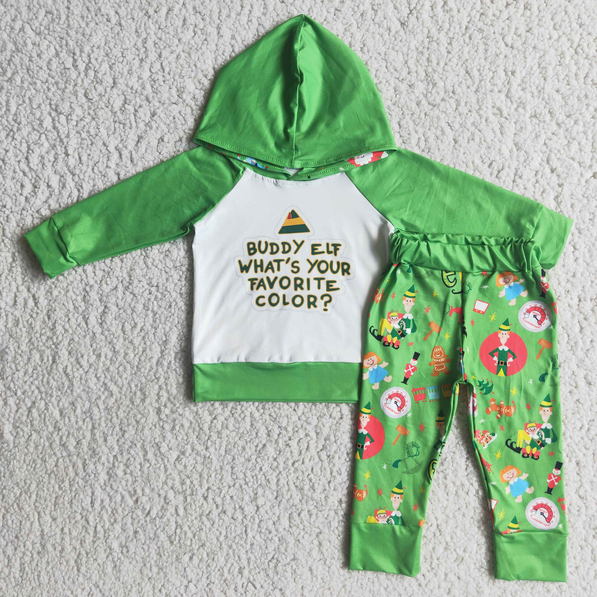 Green naughty and nice boy Christmas hoodies set