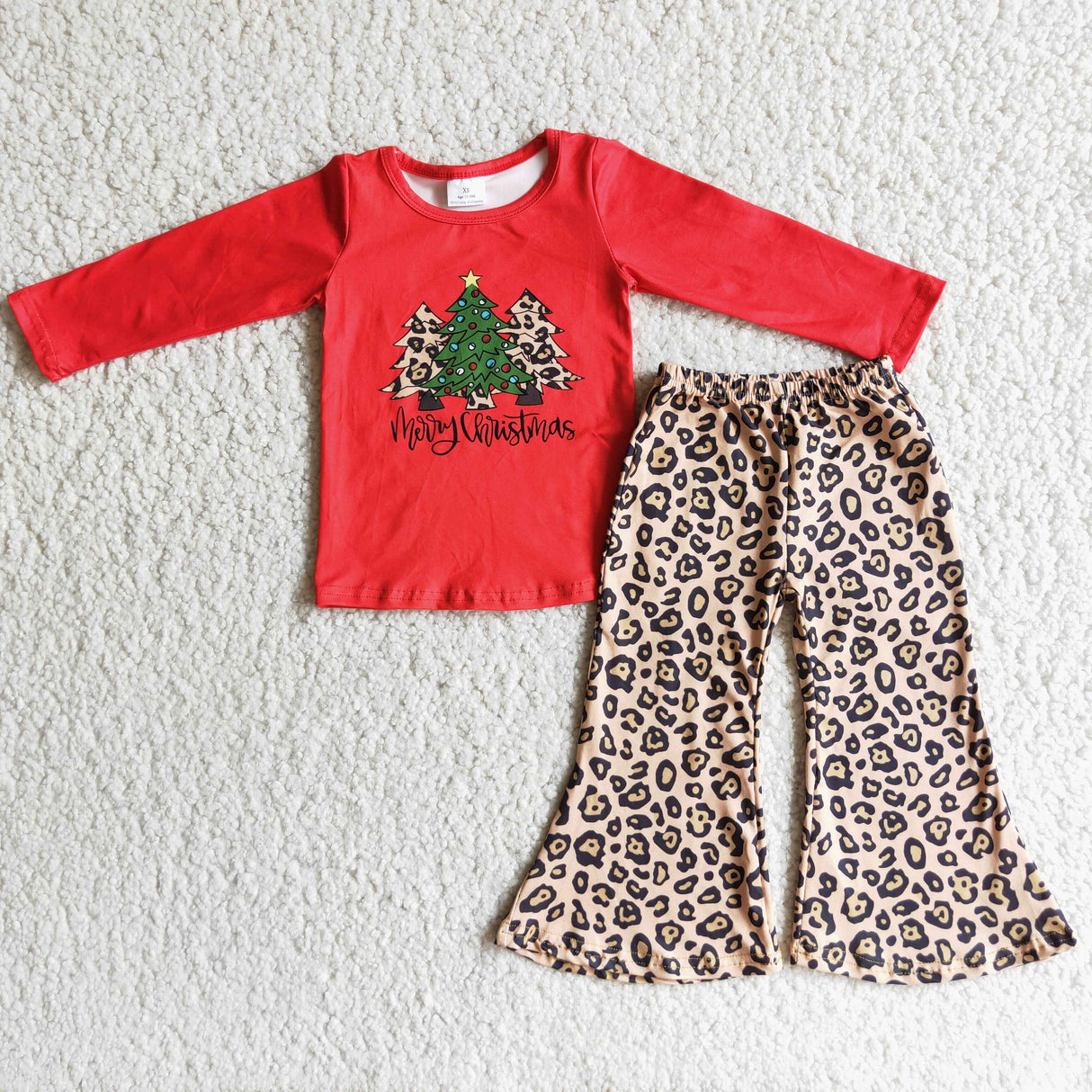 Merry Christmas tree print leopard pants girls clothing