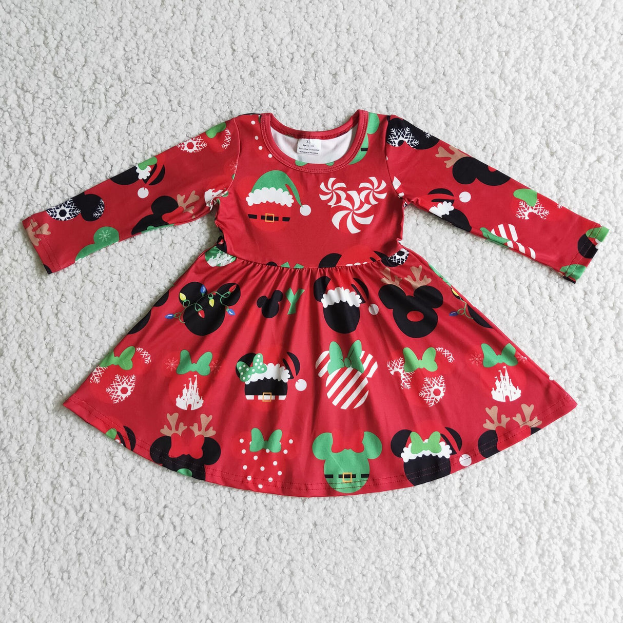 Red mouse long sleeve girls boutique Christmas twirl dresses