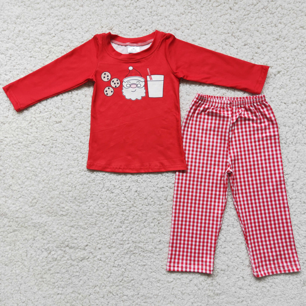 Red long sleeve santa shirt plaid pants boy Christmas clothing
