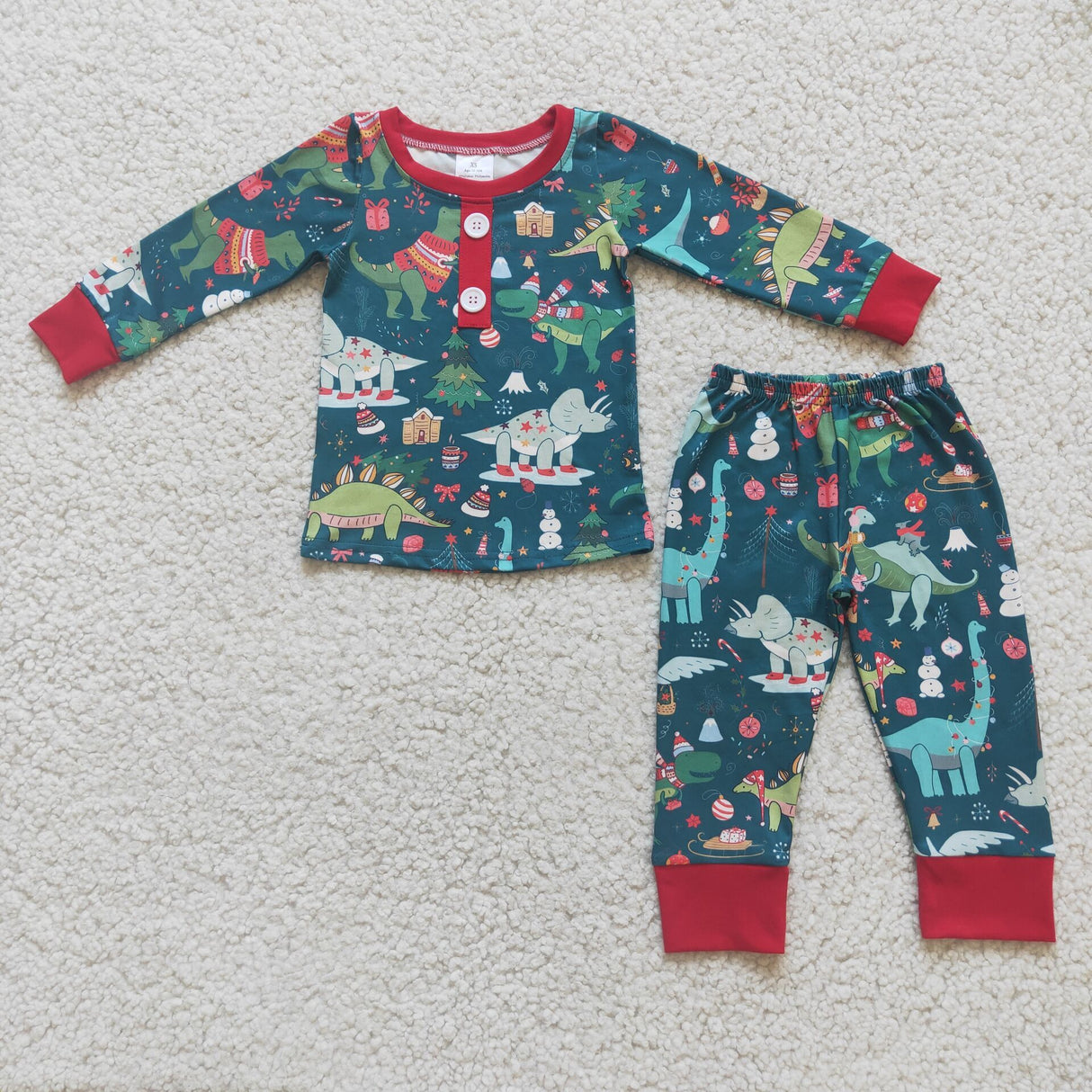 Dinosaur print long sleeve boy Christmas pajamas