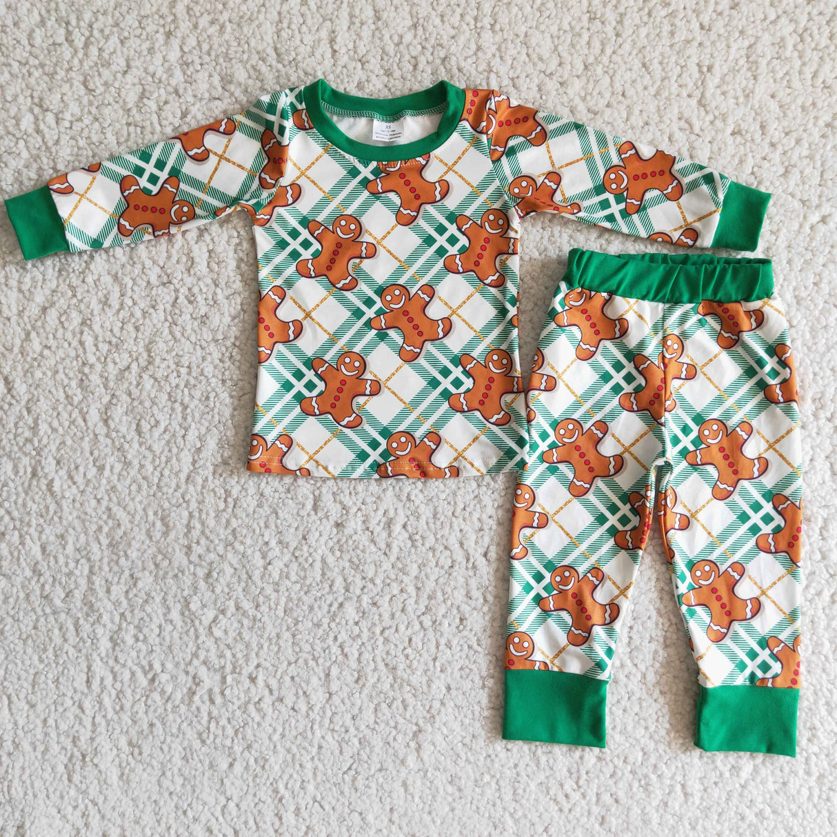 Green gingerbread print boys Christmas pajamas
