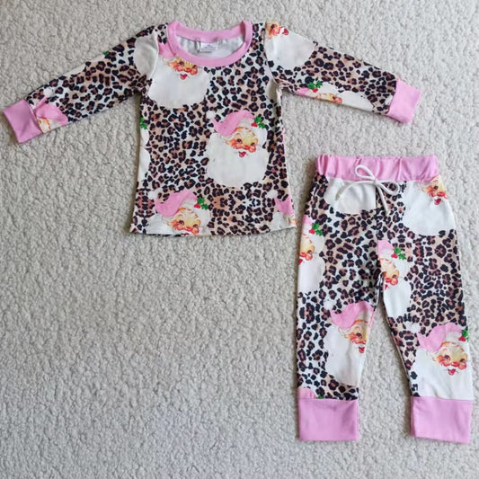 Pink santa leopard baby girl Christmas pajamas