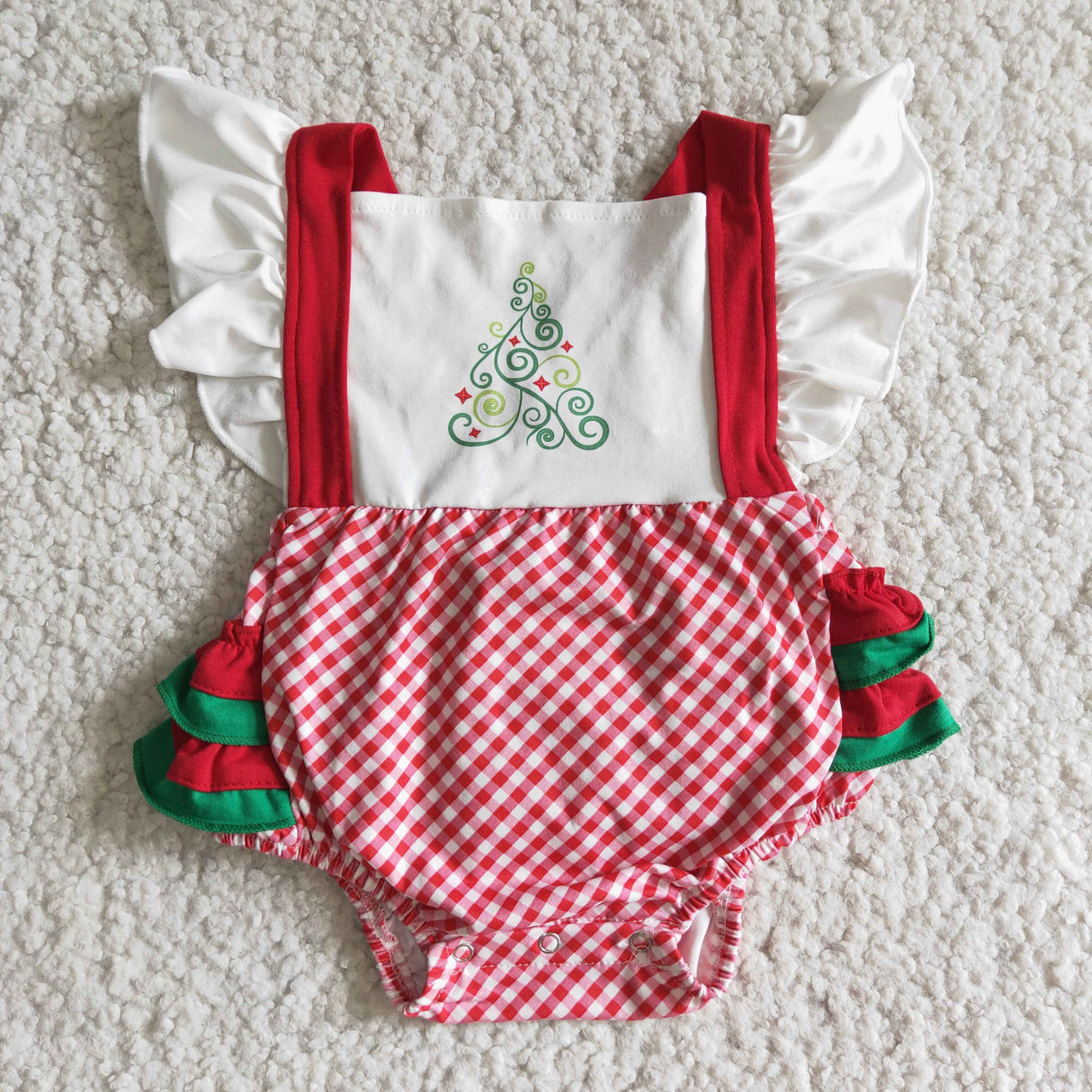 Christmas tree print plaid flutter sleeve baby bubble