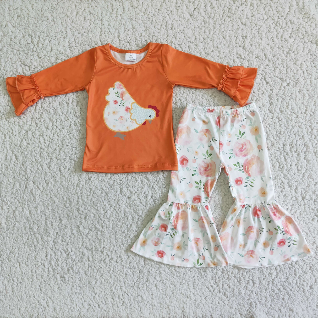 Floral chicken print shirt bell bottom pants girls outfits