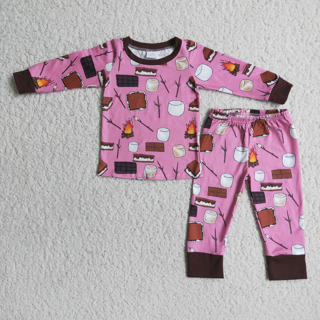 Pink cake chocolate milk long sleeve girls pajamas