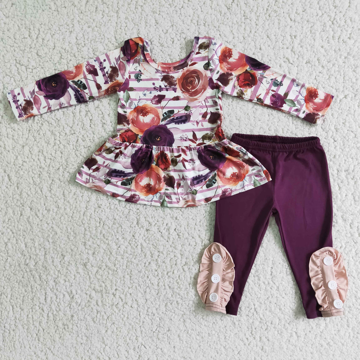 Maroon floral peplum pants girls fall outfits