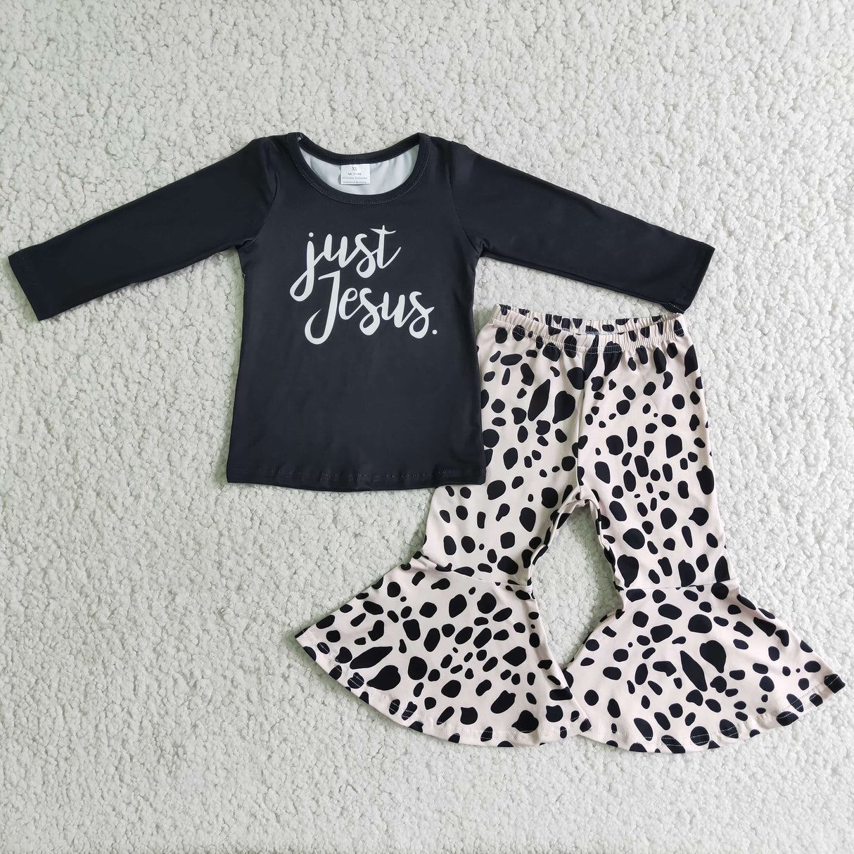 Just jesus black shirt leopard pants girls boutique clothing