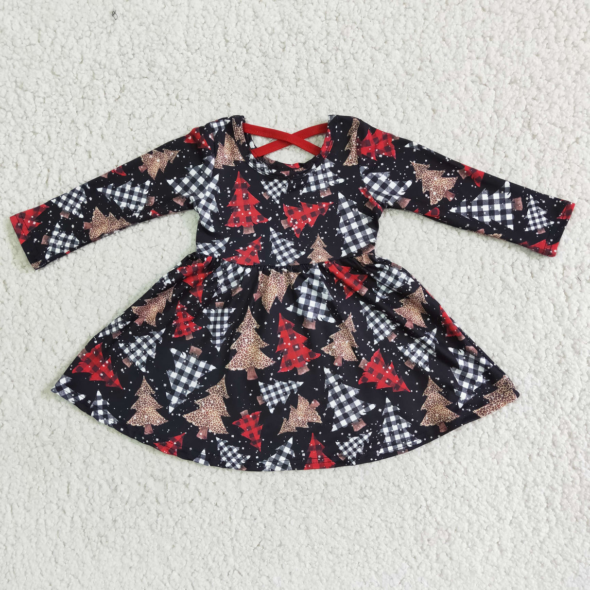 Leopard plaid Christmas baby girls twirl dresses