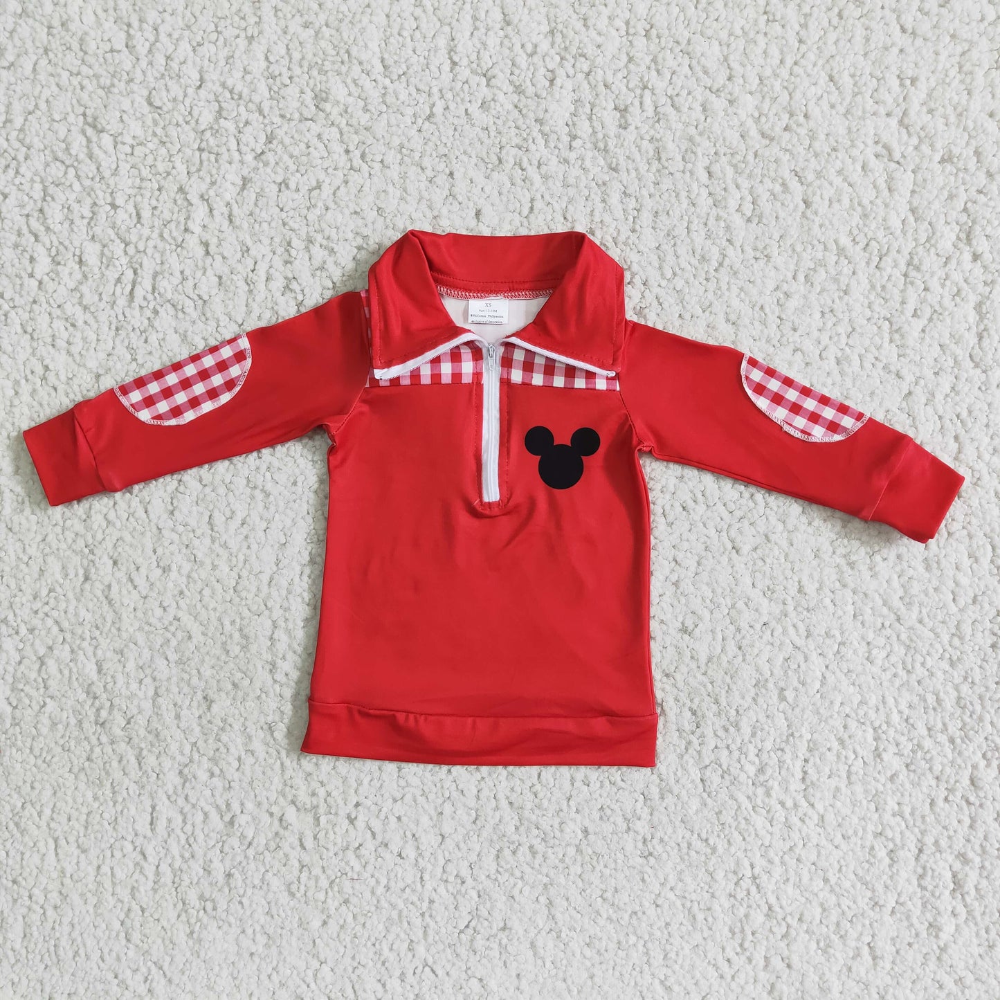 Red plaid long sleeve zipper mouse top boy pullover