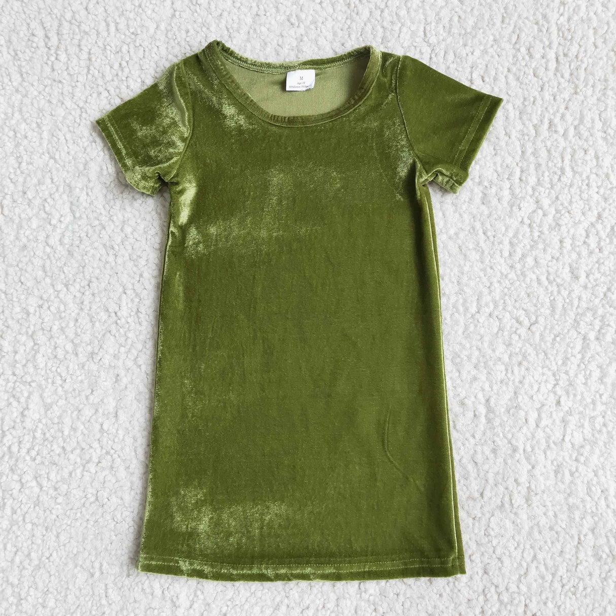 Olive short sleeve girls velvet dresses