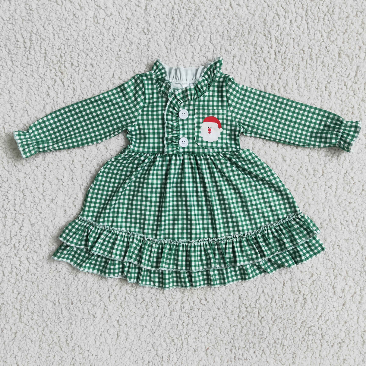 Green gingham santa pocket girls Chrismtas night gown