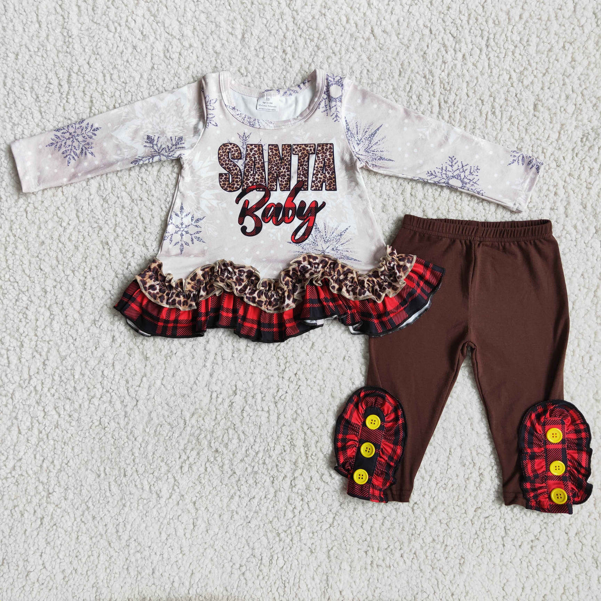 Santa baby print wave tunic brown leggings girls Christmas clothing