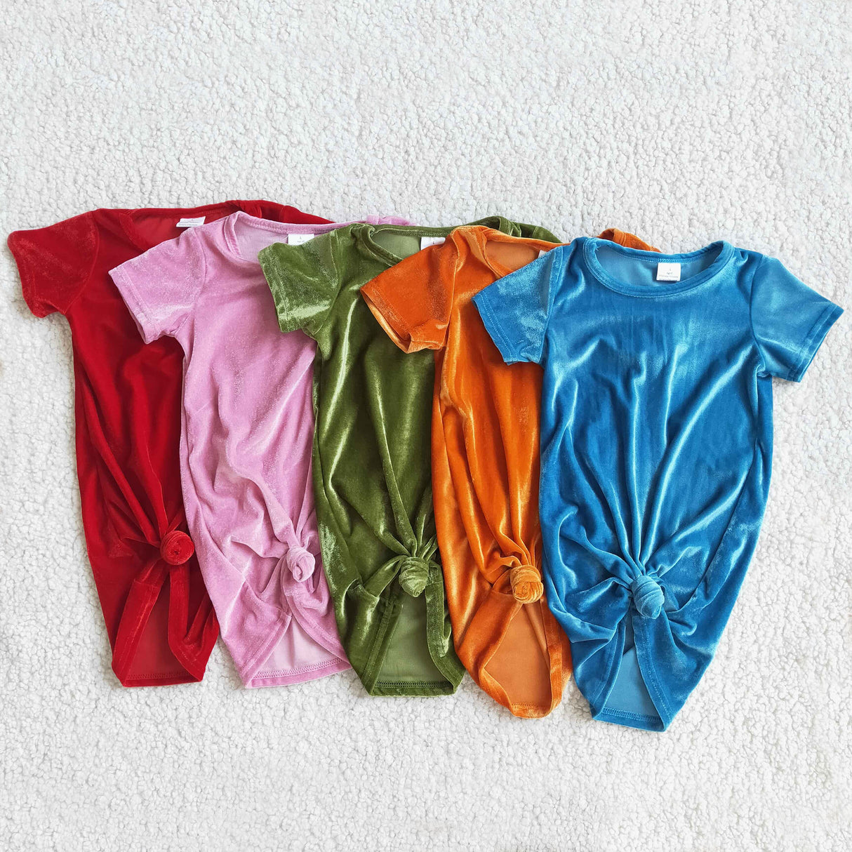 Colorful short sleeve girls velvet dresses