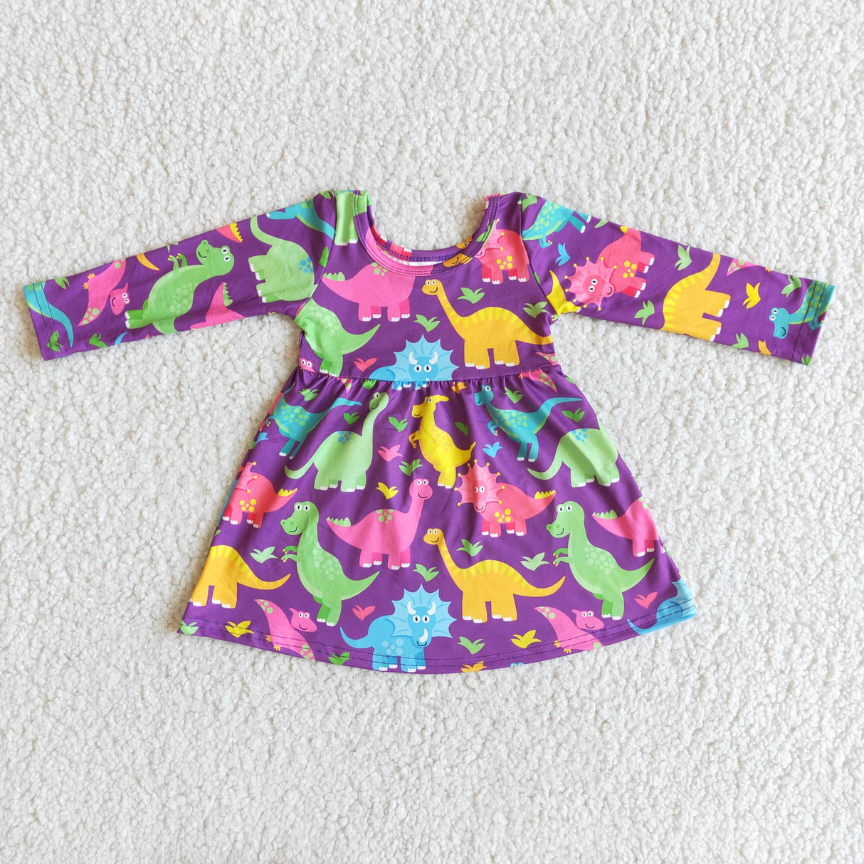 Dinosaur print long sleeve girls dresses