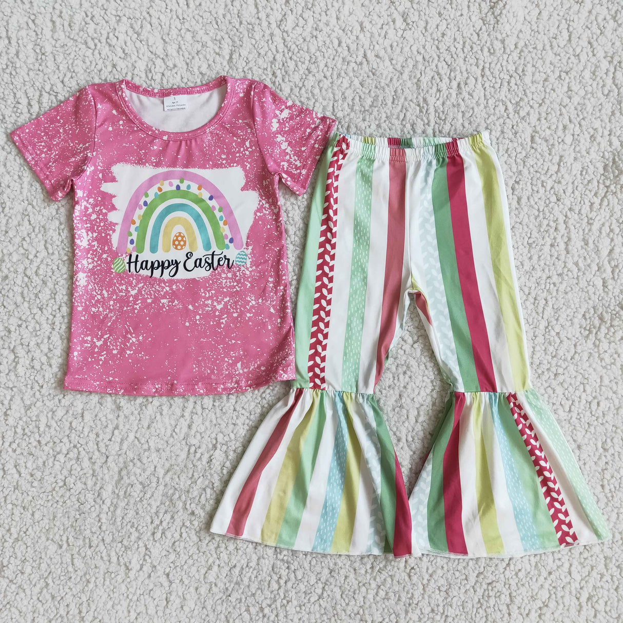 Happy easter rainbow shirt stripe pants girls boutique clothing set