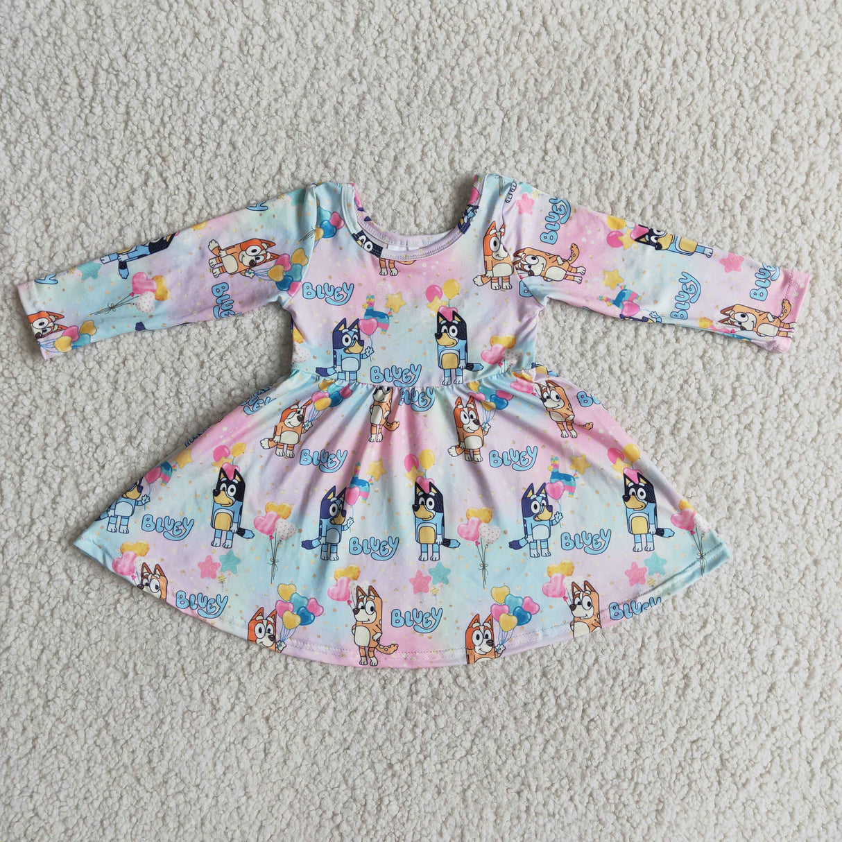 Heart dog cute print long sleeve girls twirl valentine's dresses