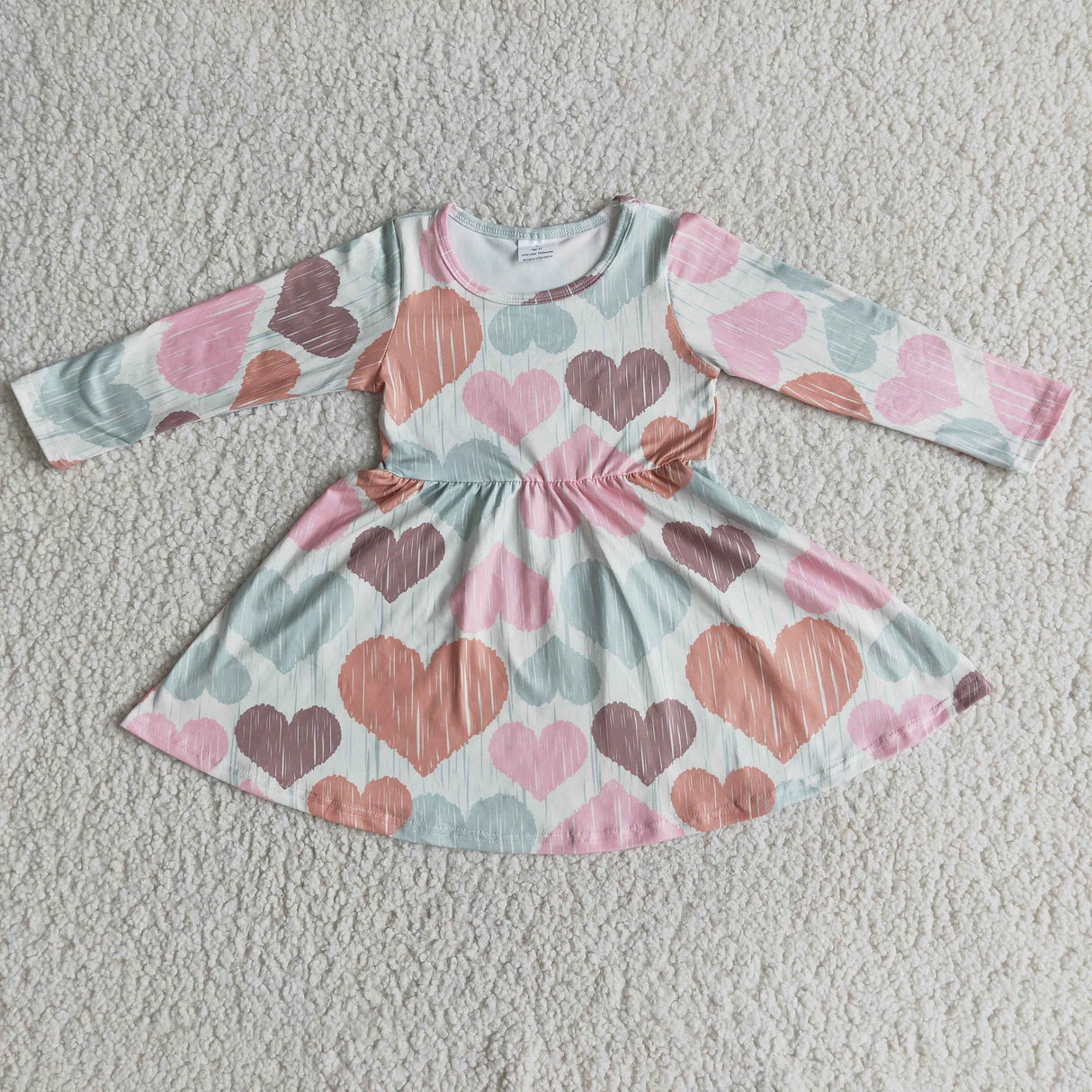 Heart print long sleeve girls Valentine's twirl dresses