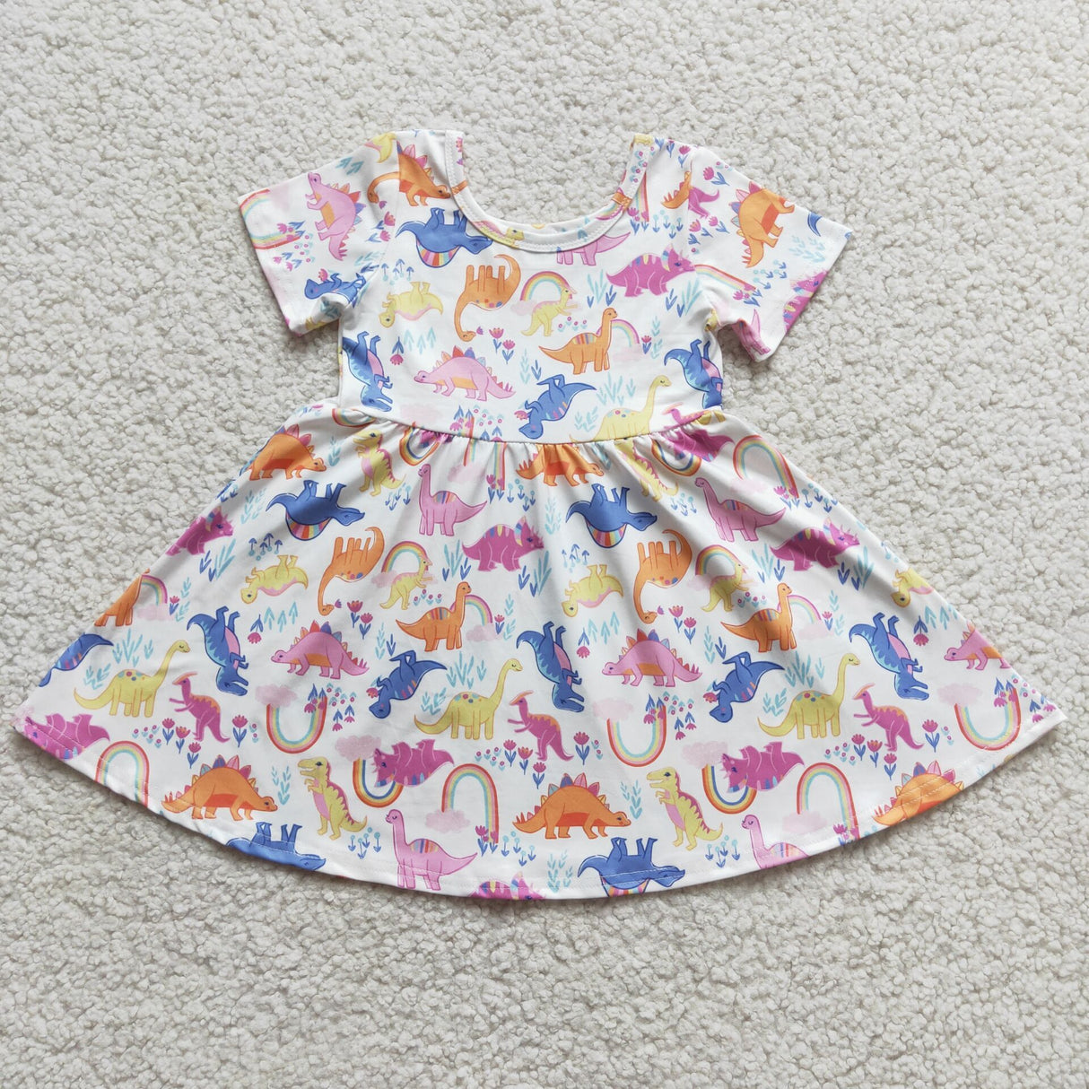 Dinosaur print short sleeve baby girls twirl dresses