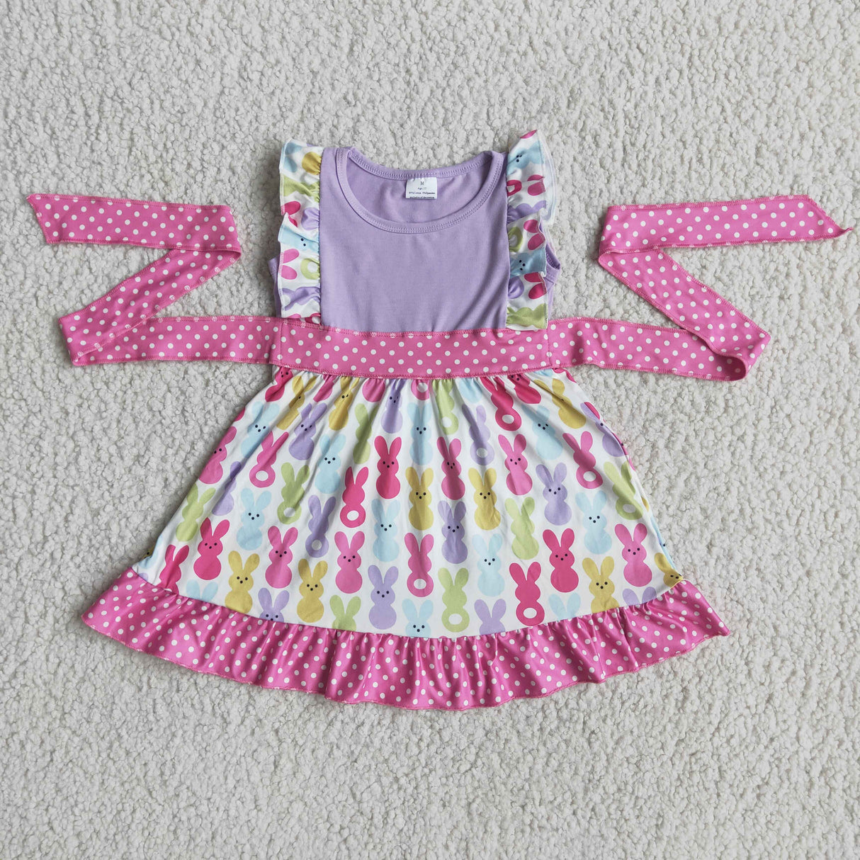 Flutter sleeve purple bunny print girls easter dresses