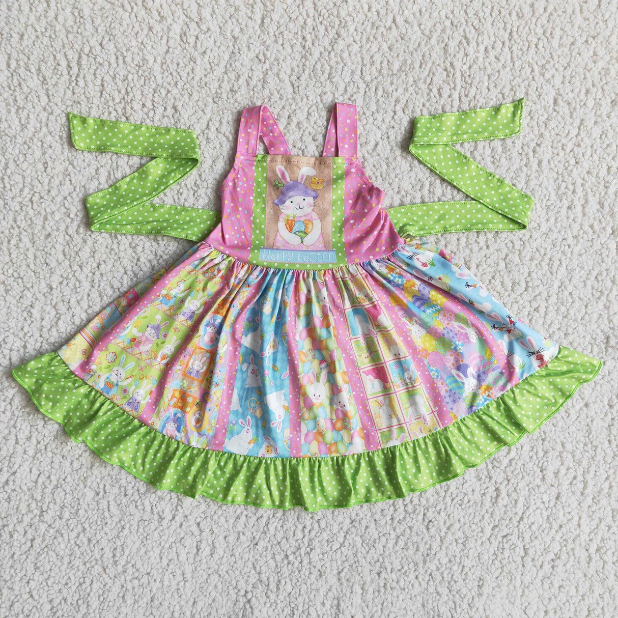 Happy easter bunny panel twirl baby girls dresses