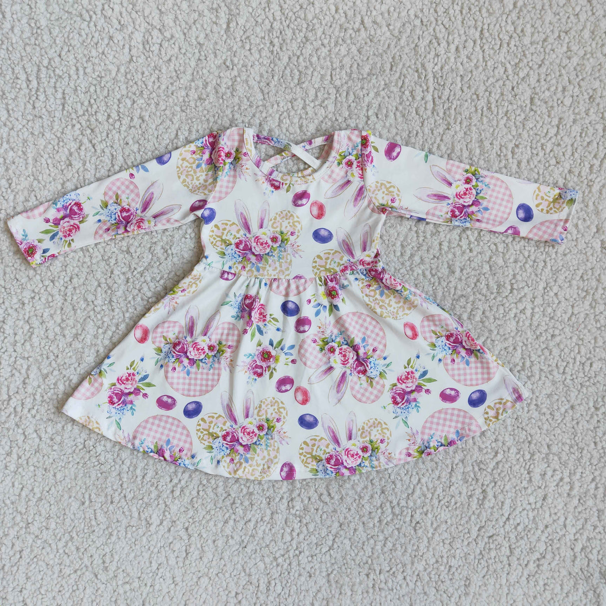 Floral bunny long sleeve baby girls twirl easter dresses