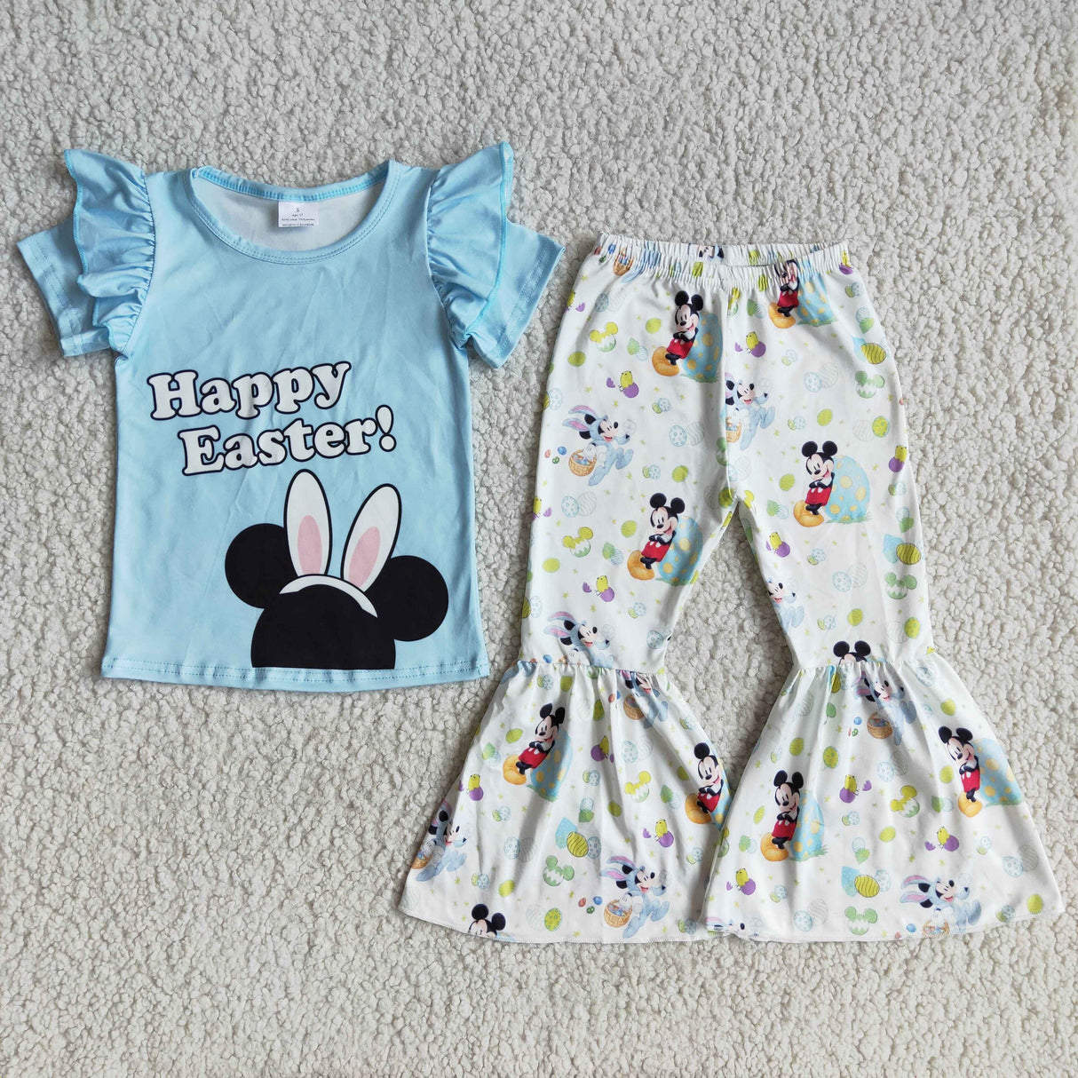 Happy easter short sleeve bell bottom pants set girls cute clothes