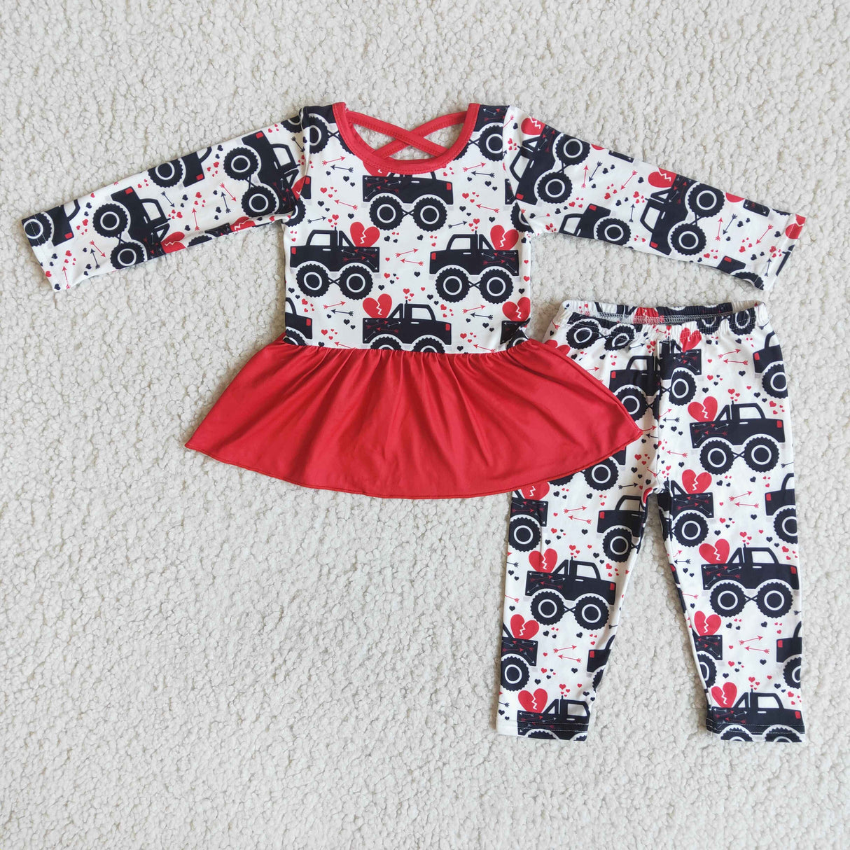Tractor heart print peplum leggings girls valentine's clothing set