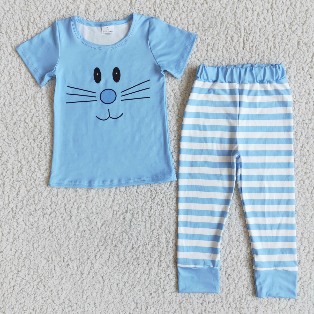Short sleeve bunny blue pink boys easter pajamas