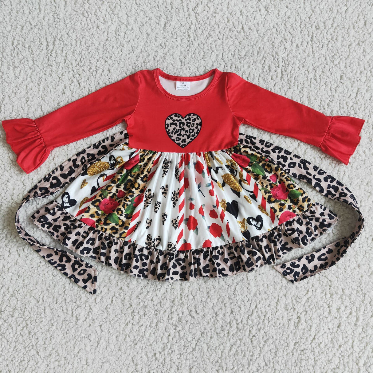 Leopard heart print panel twirl baby girls valentine's dresses