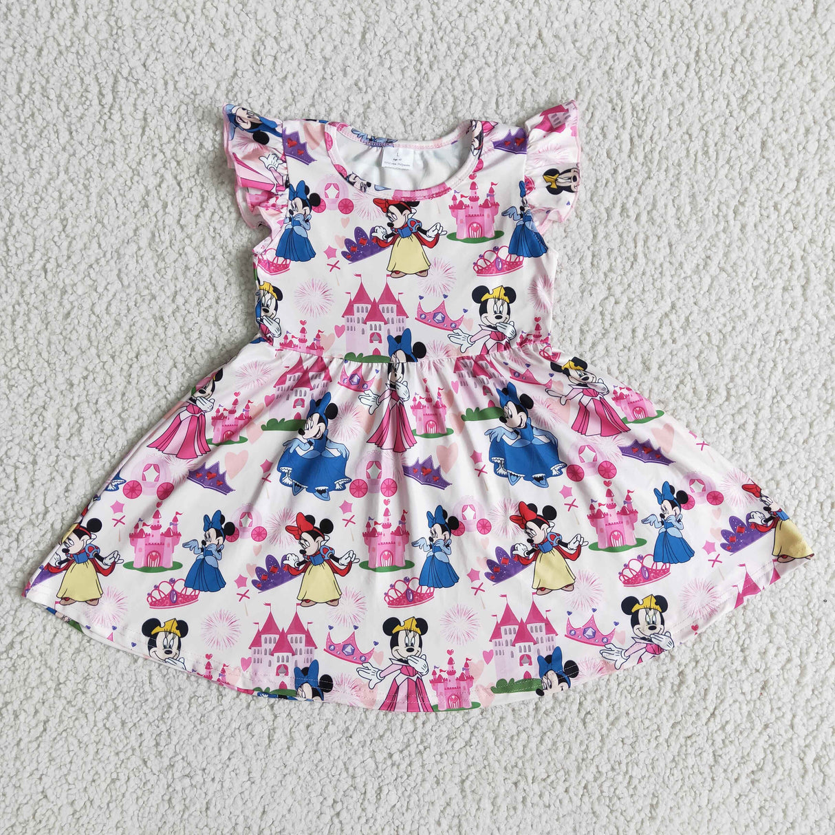 Cute mouse print flutter sleeve baby girls boutique dresses
