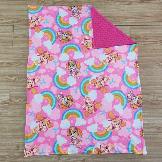 Hot pink dog dot rainbow dog print baby blankets