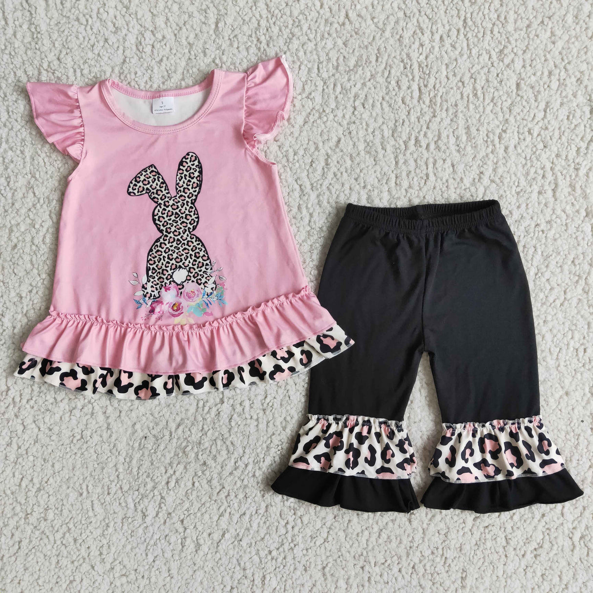 Leopard bunny print leopard ruffle capris girls easter clothing