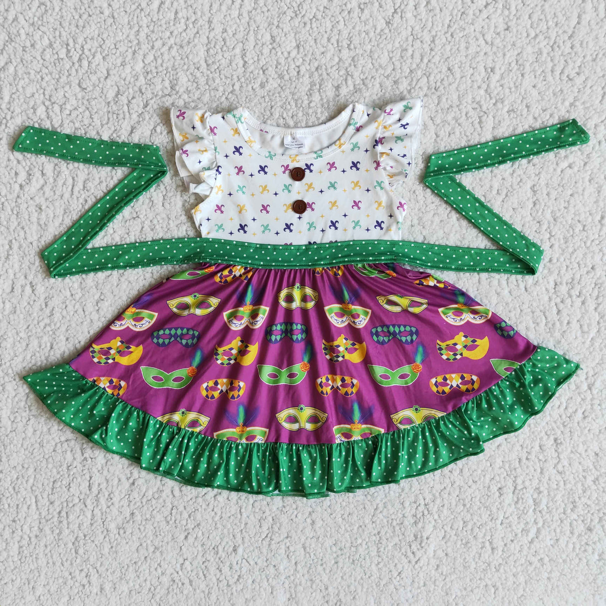 Flutter sleeve belt baby girls mardi gras dresses
