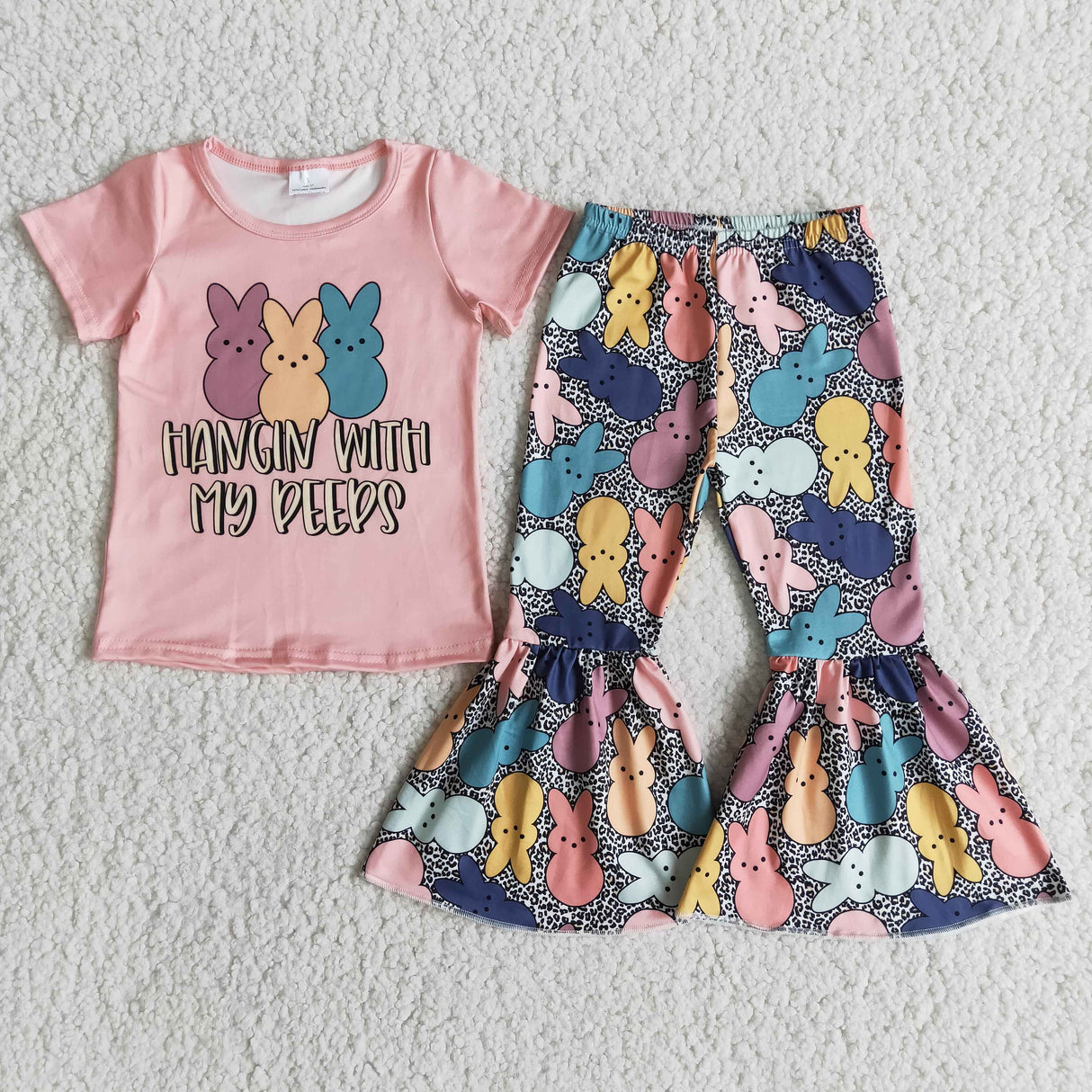 Hangin with my peeps shirt leopard pants girls easter clothing set