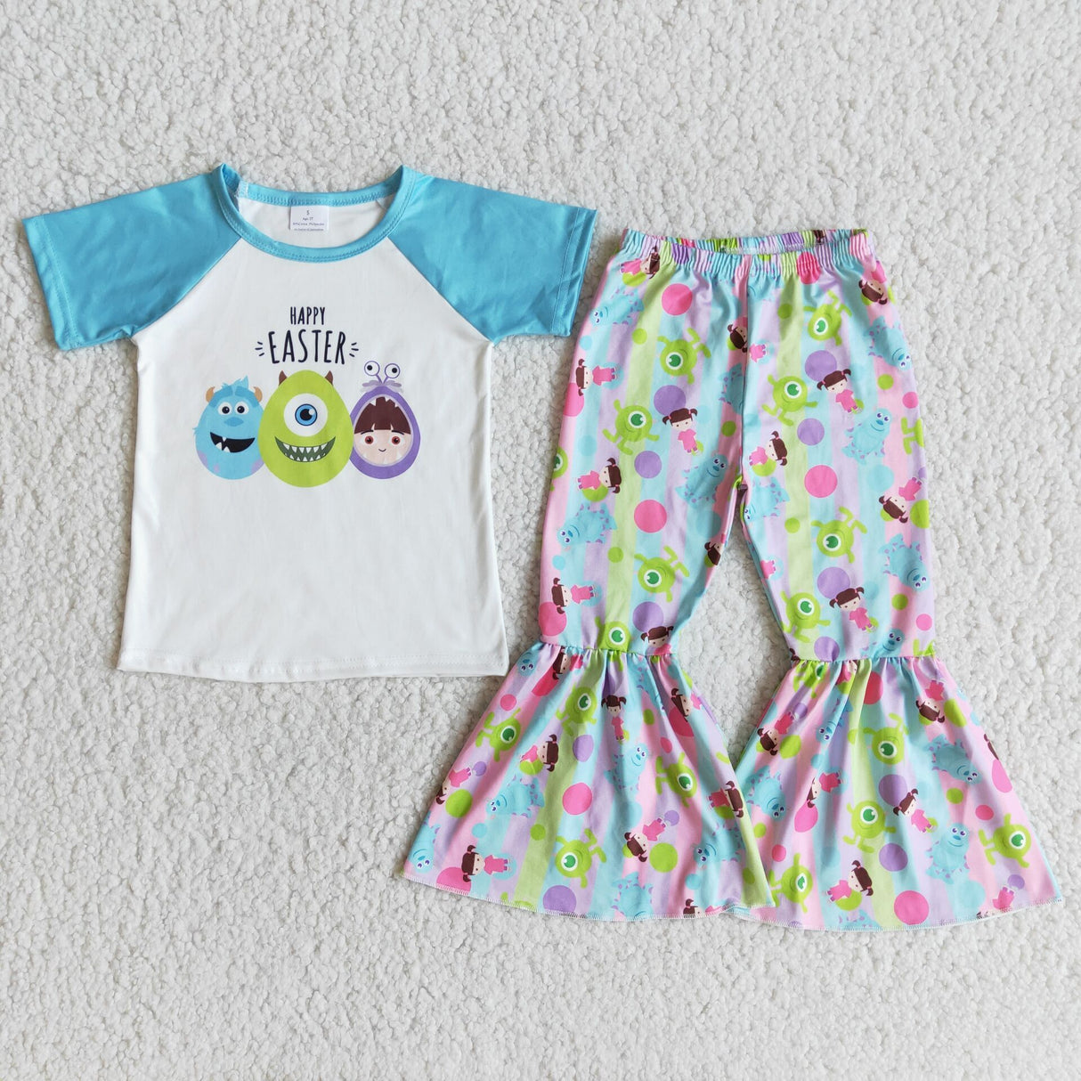 Happy easter egg print shirt bell bottom pants set girls boutique clothing