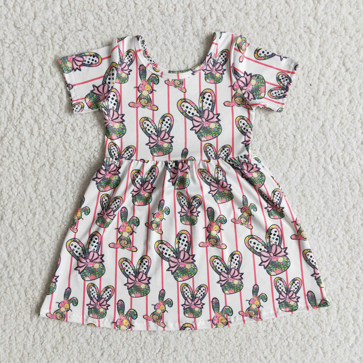 Floral bunny print short sleeve baby girls easter dresses