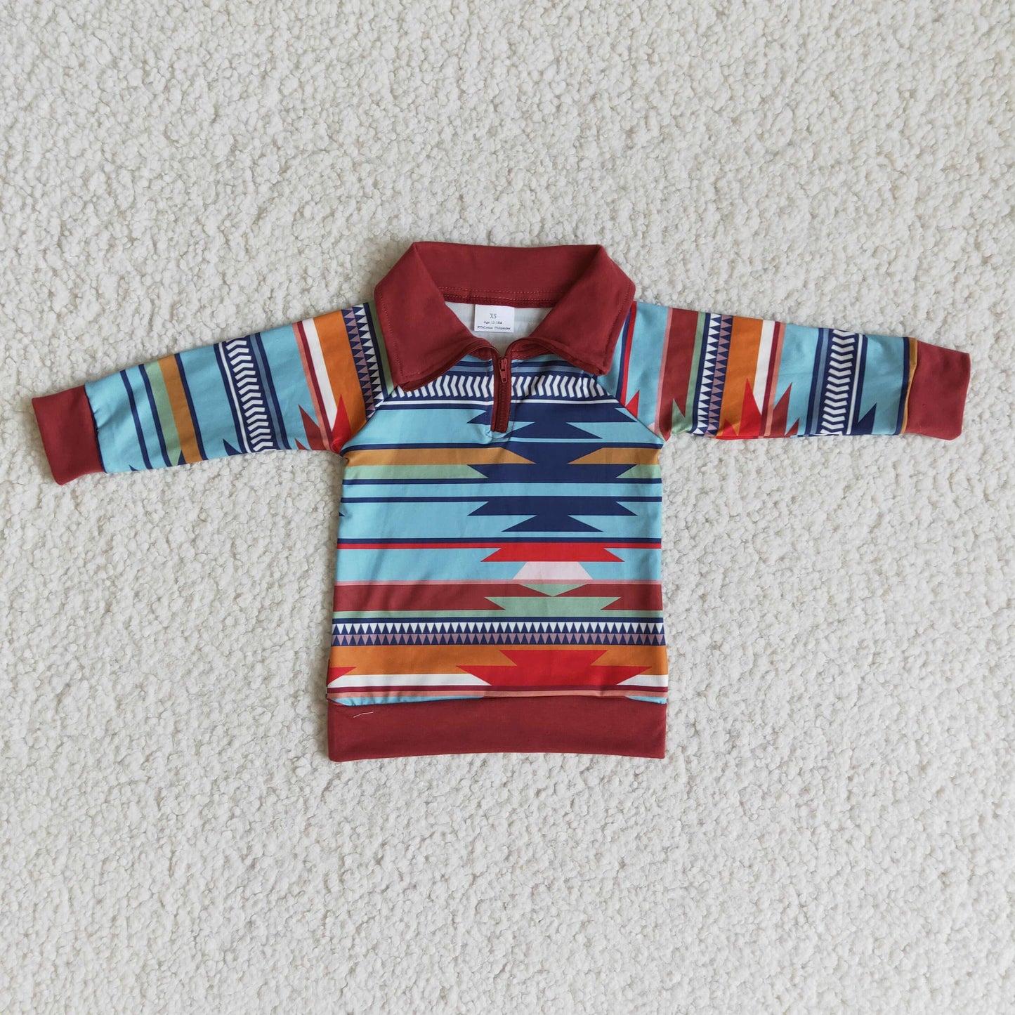 Aztec print long sleeve zipper kids pullover