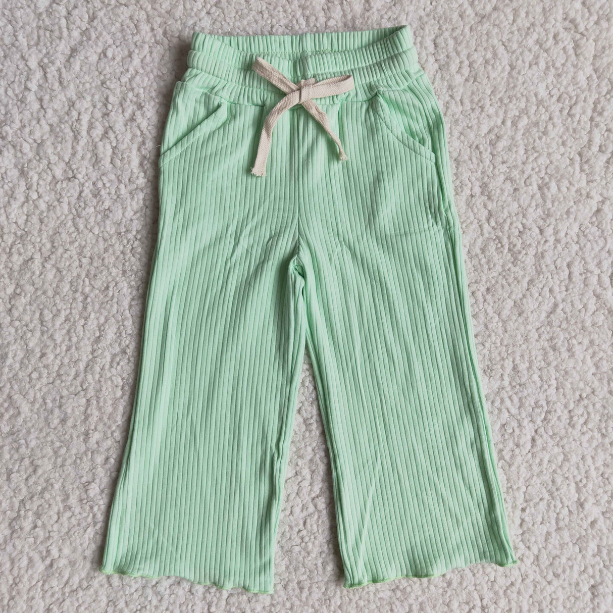 Mint stripe cotton elastic waistband pants