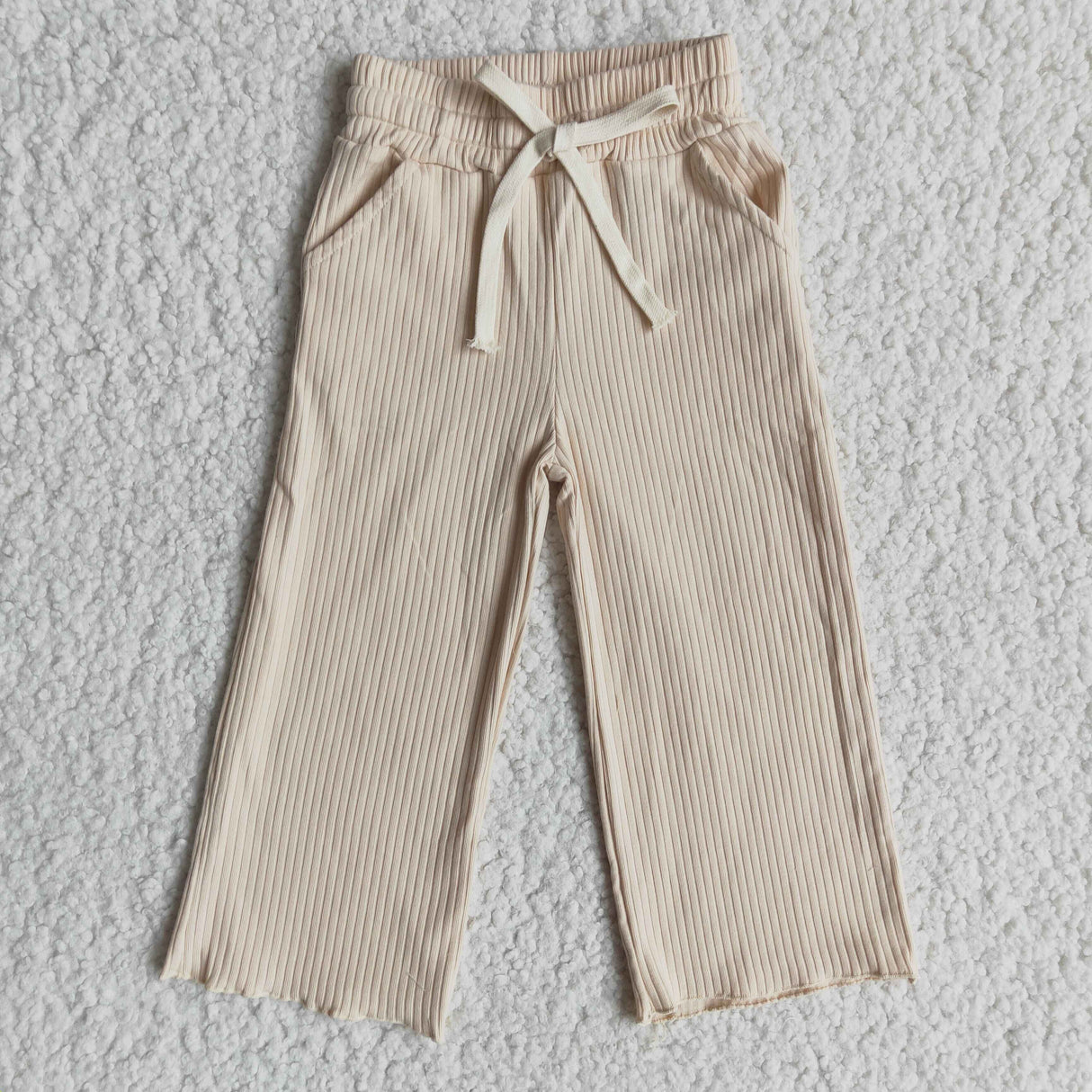 Khaki stripe cotton elastic waistband pants