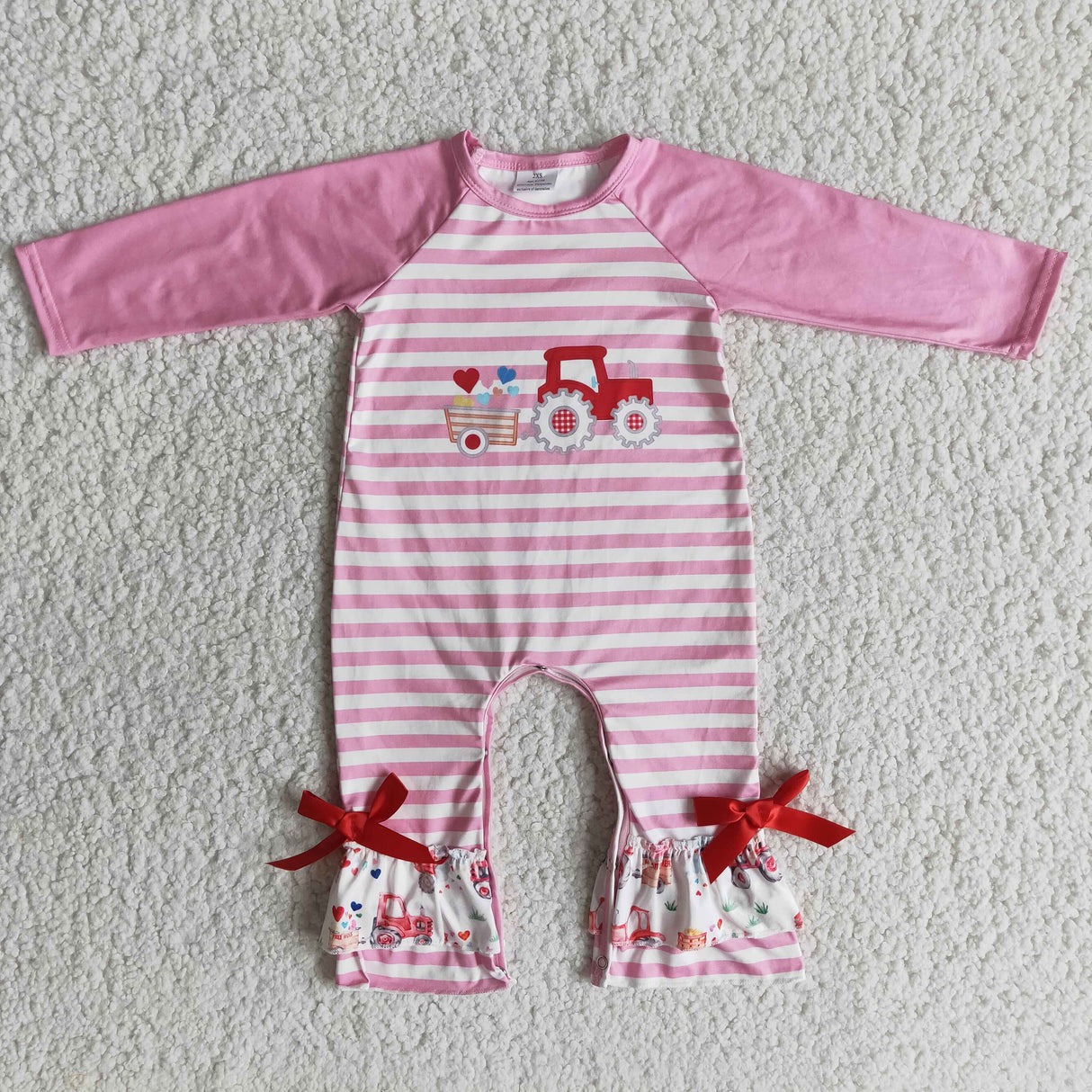 Heart truck stripe long sleeve baby girls valentine's romgper