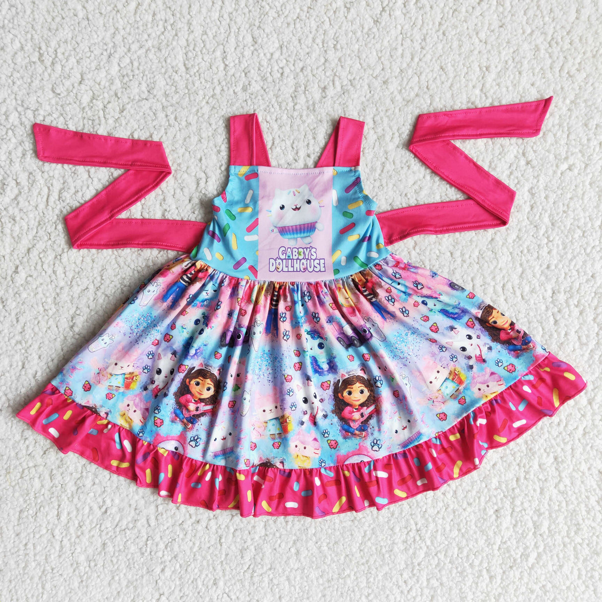 Sleeveless belt cat print baby girls twirl summer dresses