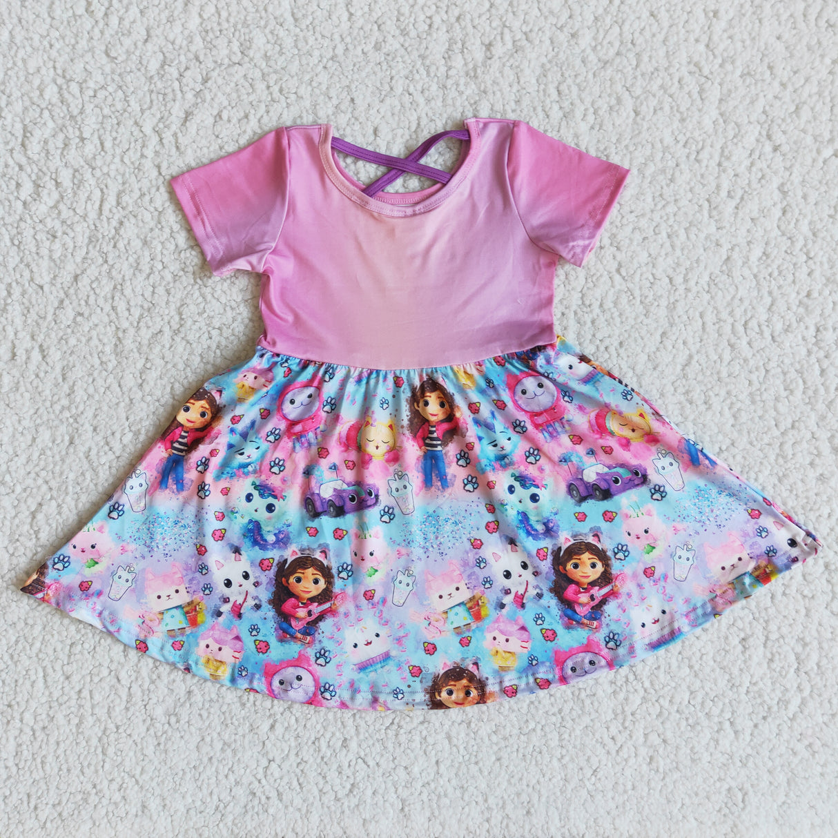 Short sleeve cute cat print baby girls twirl summer dresses