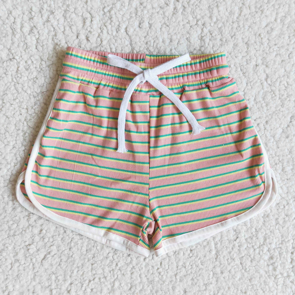 High quanlity cotton pink stripe drawstring girls summer shorts
