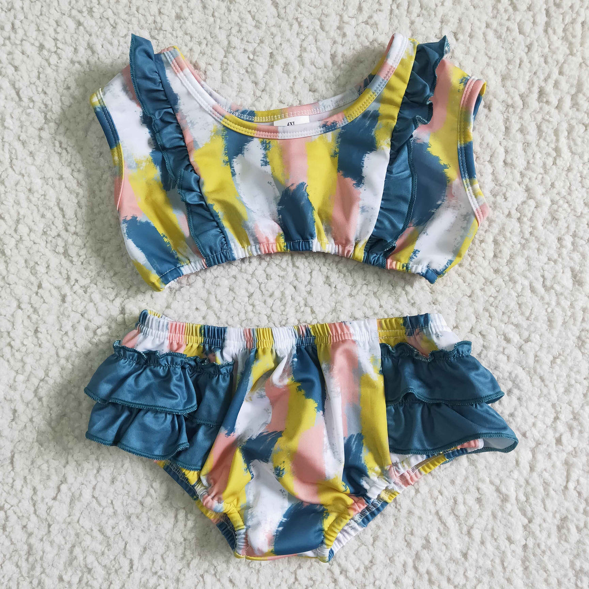 Sleeveless stripe ruffle baby girls summer swimsuit