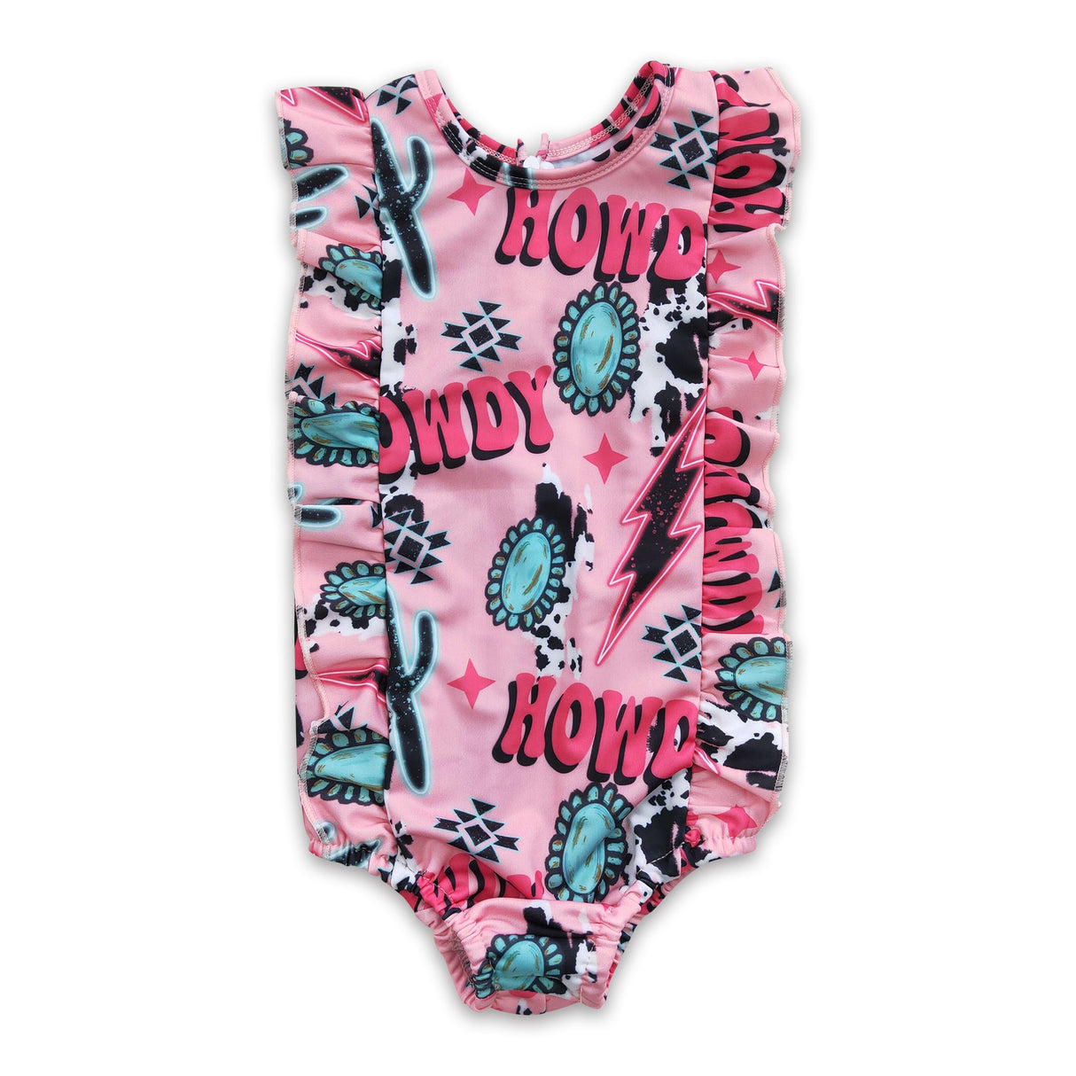 Howdy cactus turquoise baby girls summwer swimsuit